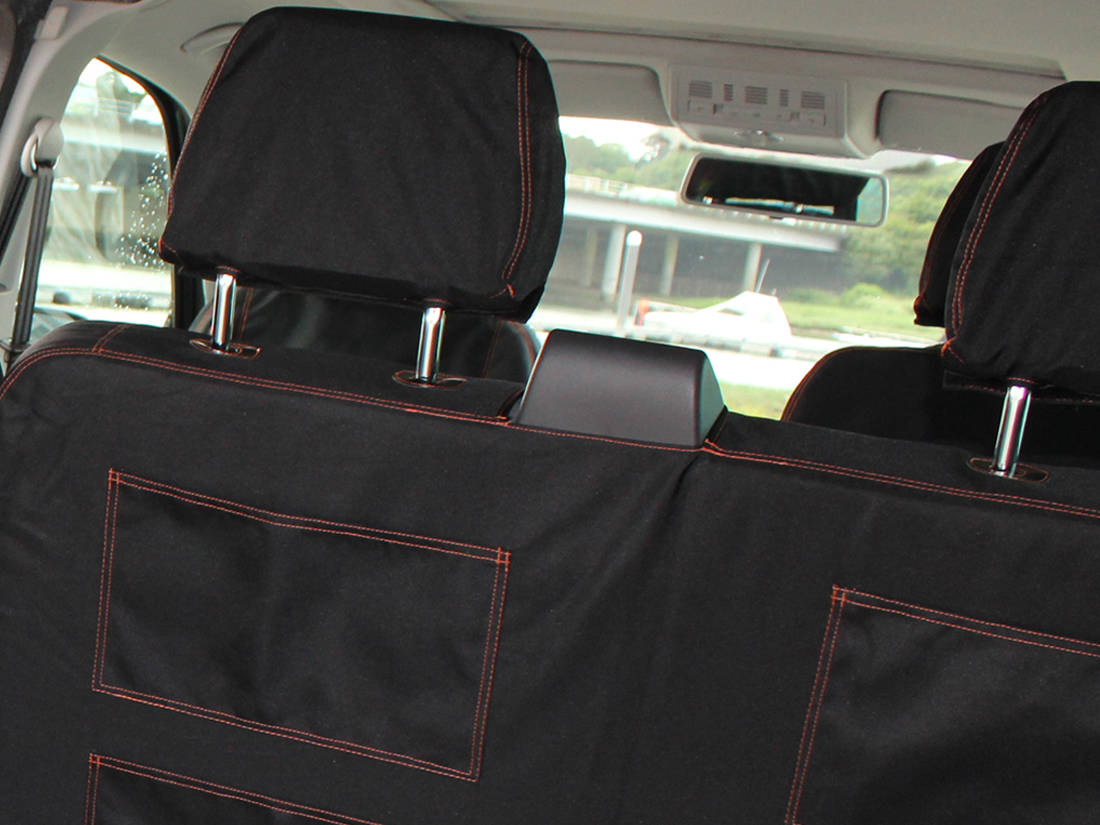 VW Volkswagen T5 T6 Transporter Kombi van triple 3 Seater Cover Black orange Sttch hard wear durable premium luxury waterproof back
